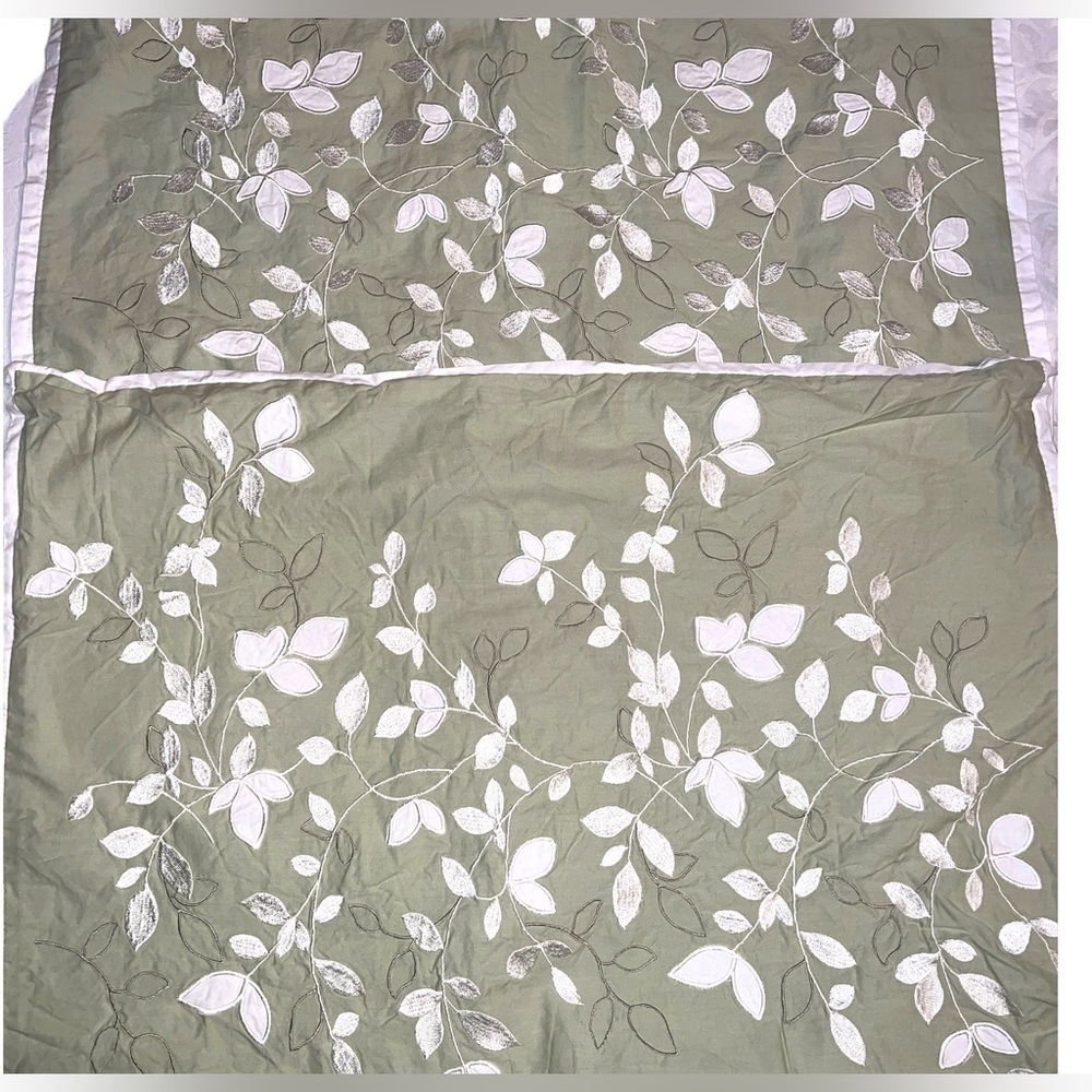 Royal Heritage Home Standard Size Pillow Shams Sage Green White Leaf Embroidered